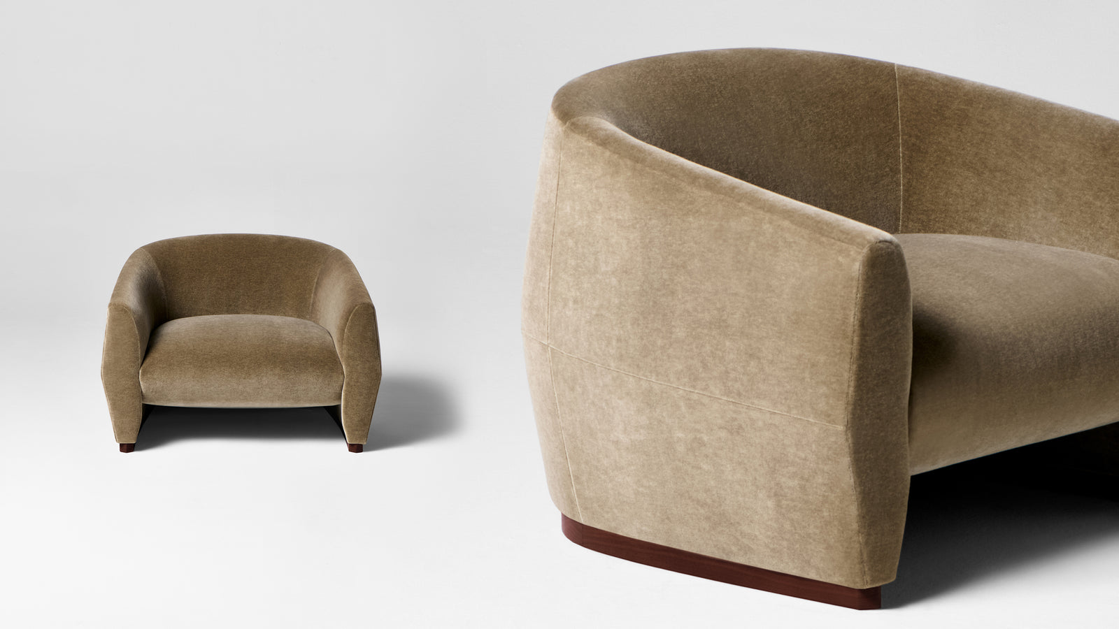 mohair barrel accent chair with wooden base - the alpe chair